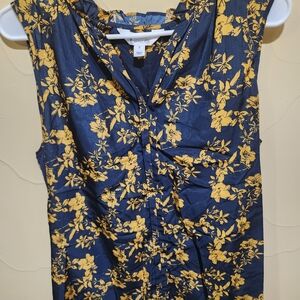 Market & Spruce Navy and Yellow Floral Blouse